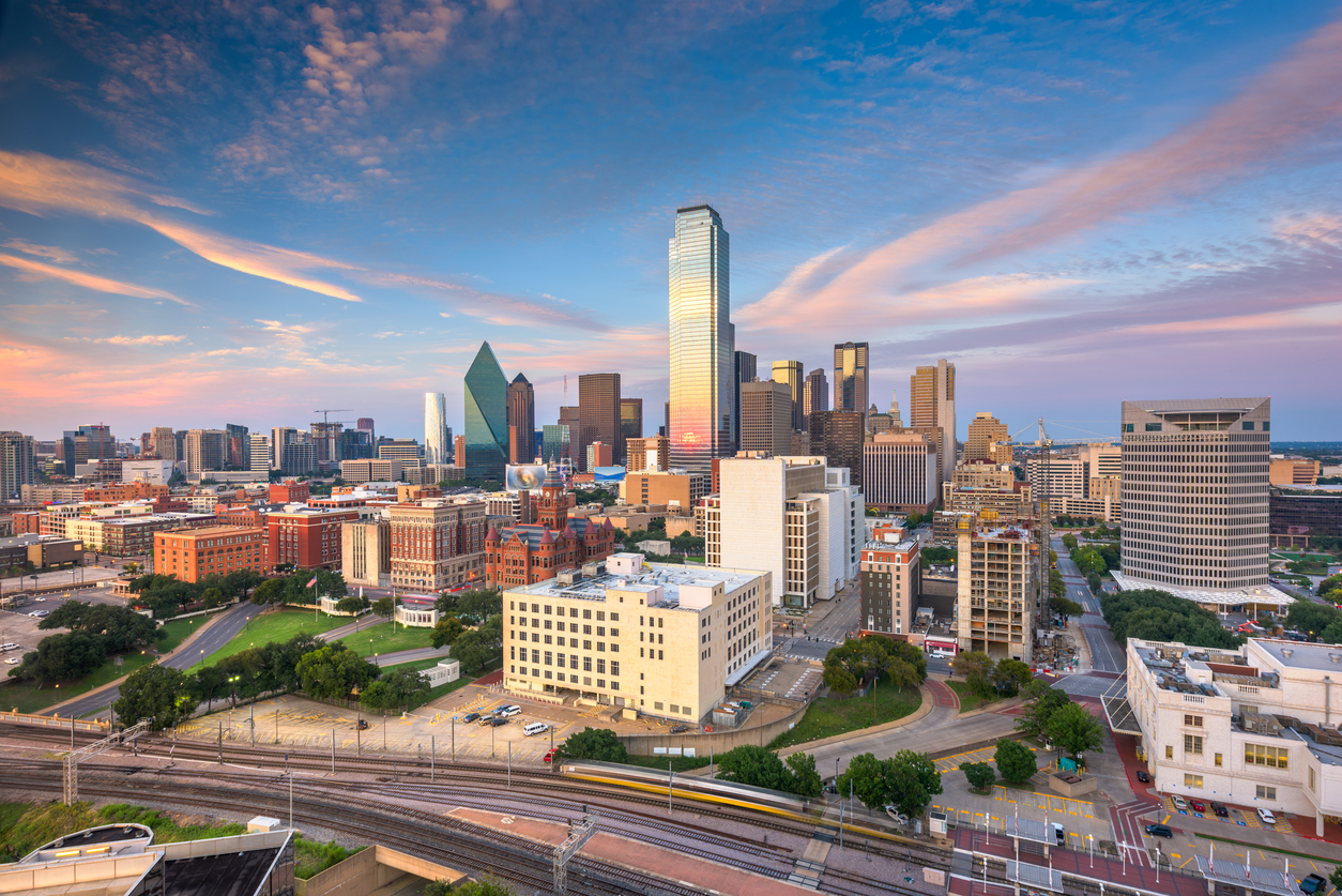 Dallas, Texas, USA skyline over Dealey Plaza