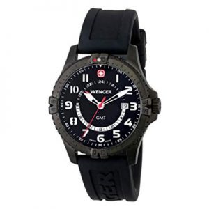 Wenger Men's 77073 Squadron GMT Black Ion-Plating Rubber Strap Watch