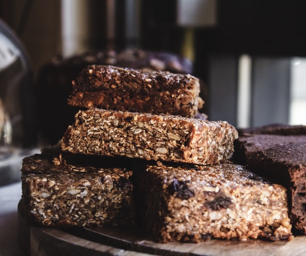 nutrition bars on a wooden plate
